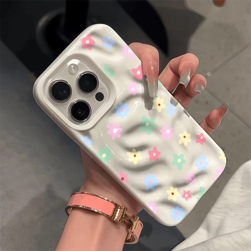 For iPhone 17 Air Painting Flower Phone Case For iPhone 16 15 13 14 11 12 17 Pro Max Silicone Luxury 3D Wrinkle Back Cover Coque