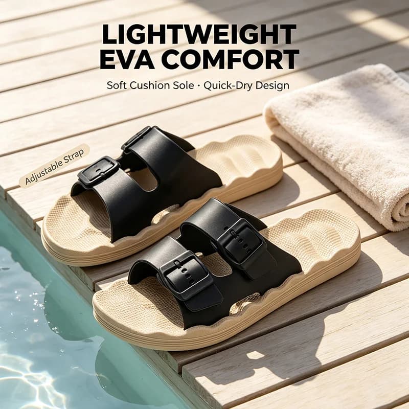 Men's Casual Buckle-Adjustable EVA Slip-On Soft Sole Slippers for Home Beach Sandals Indoor Outdoor Slides Non-slip Flip-flop
