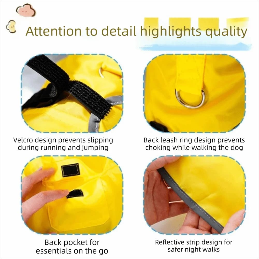 Windproof Dog Hooded Raincoat Reflective Breathable Waterproof Pet Clothes Leash Hole Dog Rain Cloak Travel