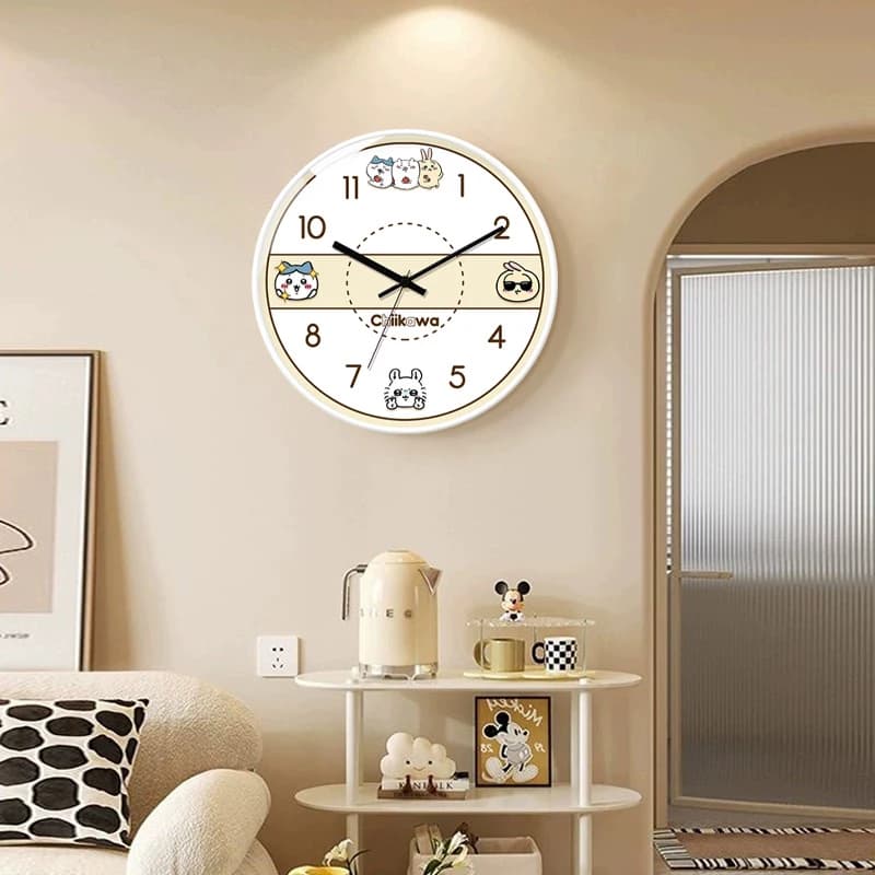 Simpatico Orologio da Parete Chiikawa, Orologio Silenzioso Rotondo Kawaii Hachiware Usagi per Camere dei Bambini, Soggiorno e Casa