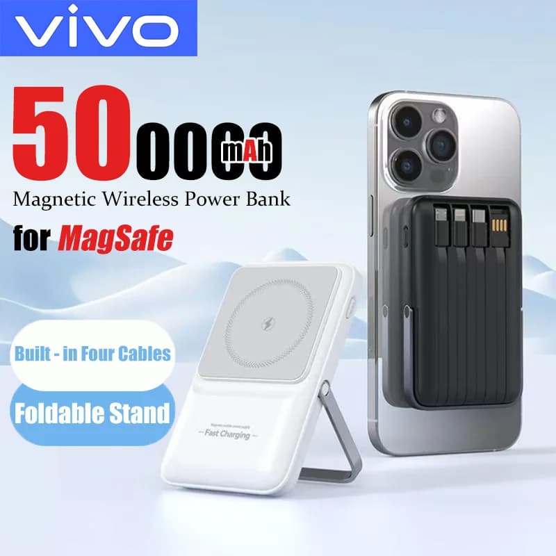 Power Bank Magnetic Wireless VIVO 500000mAh with 4 Integrated Cables, Portable External Battery with iPhone and Samsung Support