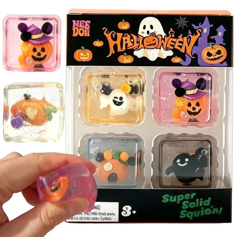 Schylling Needoh Halloween Mini Ice Cube 4 Pack Fidger Sensory Toy Maltose Slow Rebound Anxiety Relief Squeeze Blind Box
