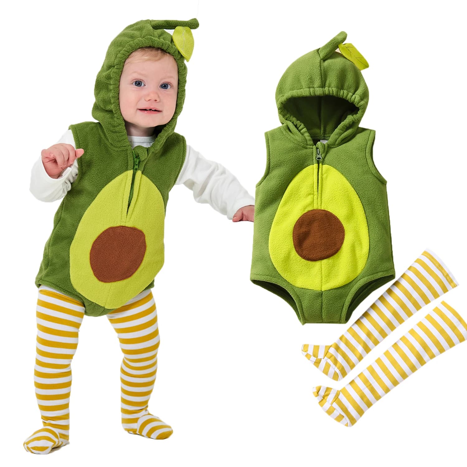 Umorden Costume da Avocado per Neonato per Neonate Ragazzi Pagliaccetto con Cappuccio Legging 2 Pezzi Set Vestito 6M 12M 18M Halloween Purim