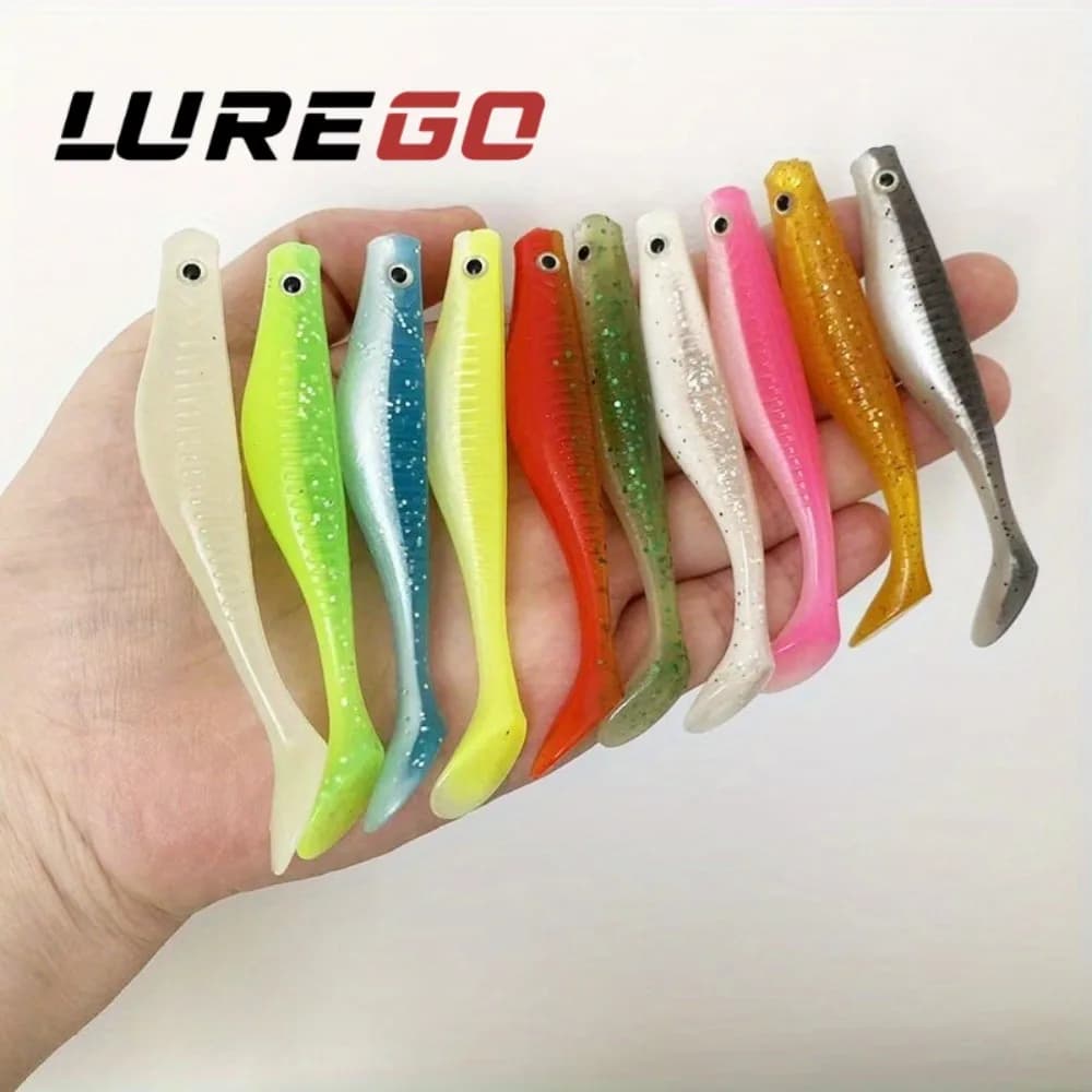 5 Pezzi Esca a Coda a T per Tutti i Livelli d'Acqua 9cm/5.5g, Nuoto Stabile e Affondamento Lento, Esca Artificiale Realistica per Spigola