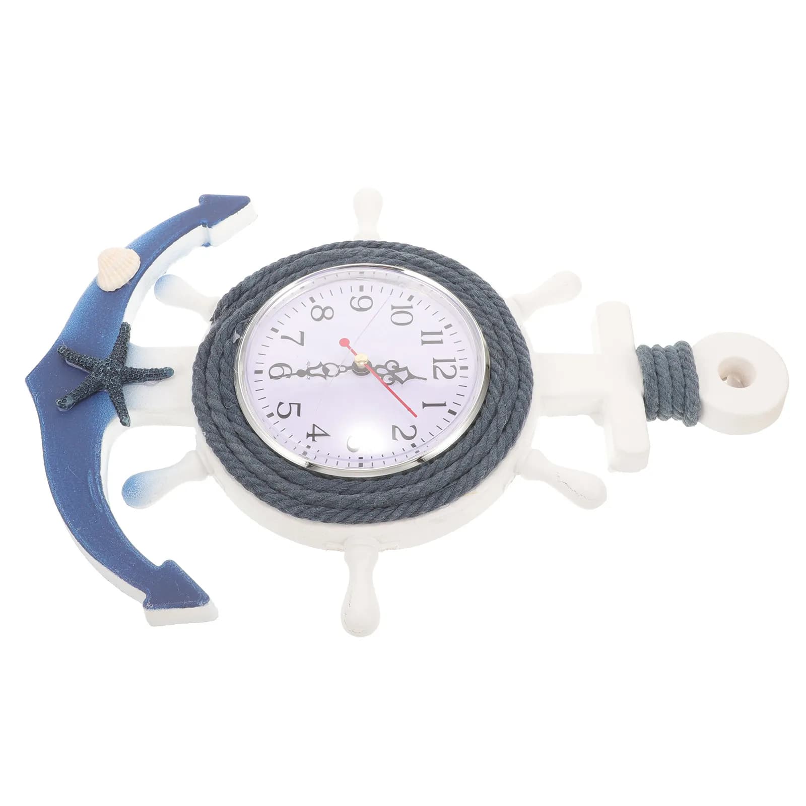 Orologio da Parete Mediterraneo con Design Ancora e Stella, in Legno e Plastica, per Camera da Letto e Soggiorno, Superficie a Specchio Trasparente