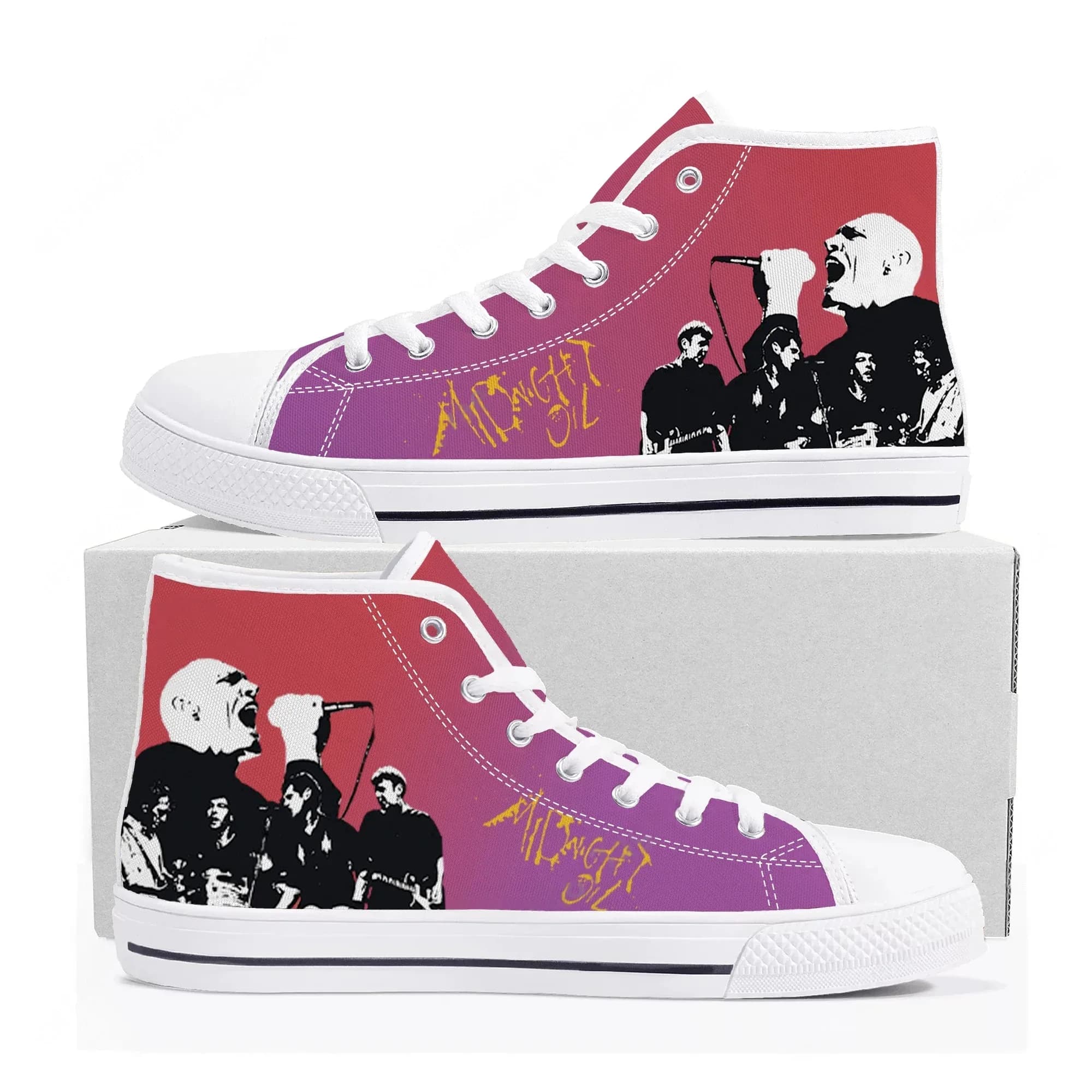 Midnight Oil Australian Rock Band Diesel and Dust Famosa scarpa da ginnastica alta in tela personalizzabile per uomo, donna e adolescente