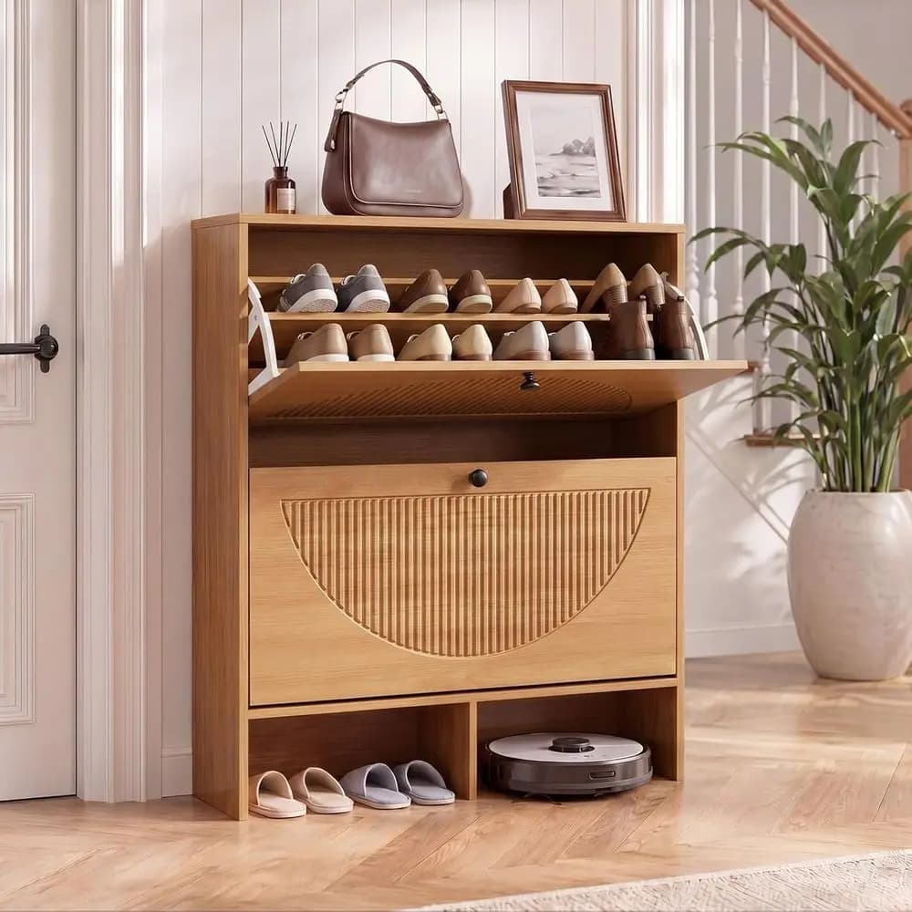 Shoe Cabinet with 2 lip Ders, Narrow Shoe Cabinet Storage or Entryway, reestanding Shoe Organizer with Adjustable Shelves & Anti
