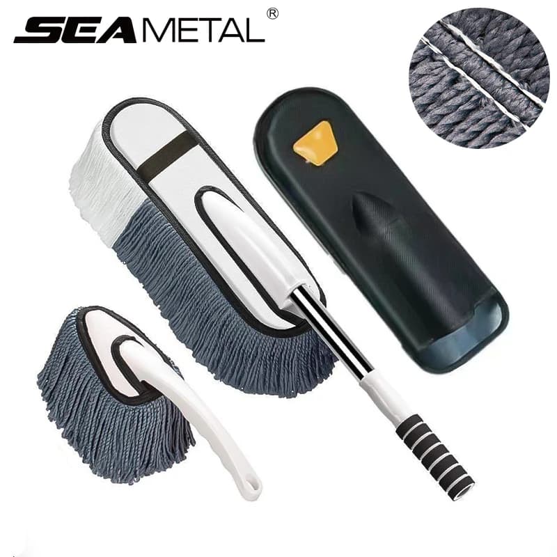 SEAMETAL Set di spazzole per pulizia auto in microfibra Manico lungo telescopico per rimozione polvere Setole per scatole di immagazzinaggio per spazzole per autolavaggio Kit