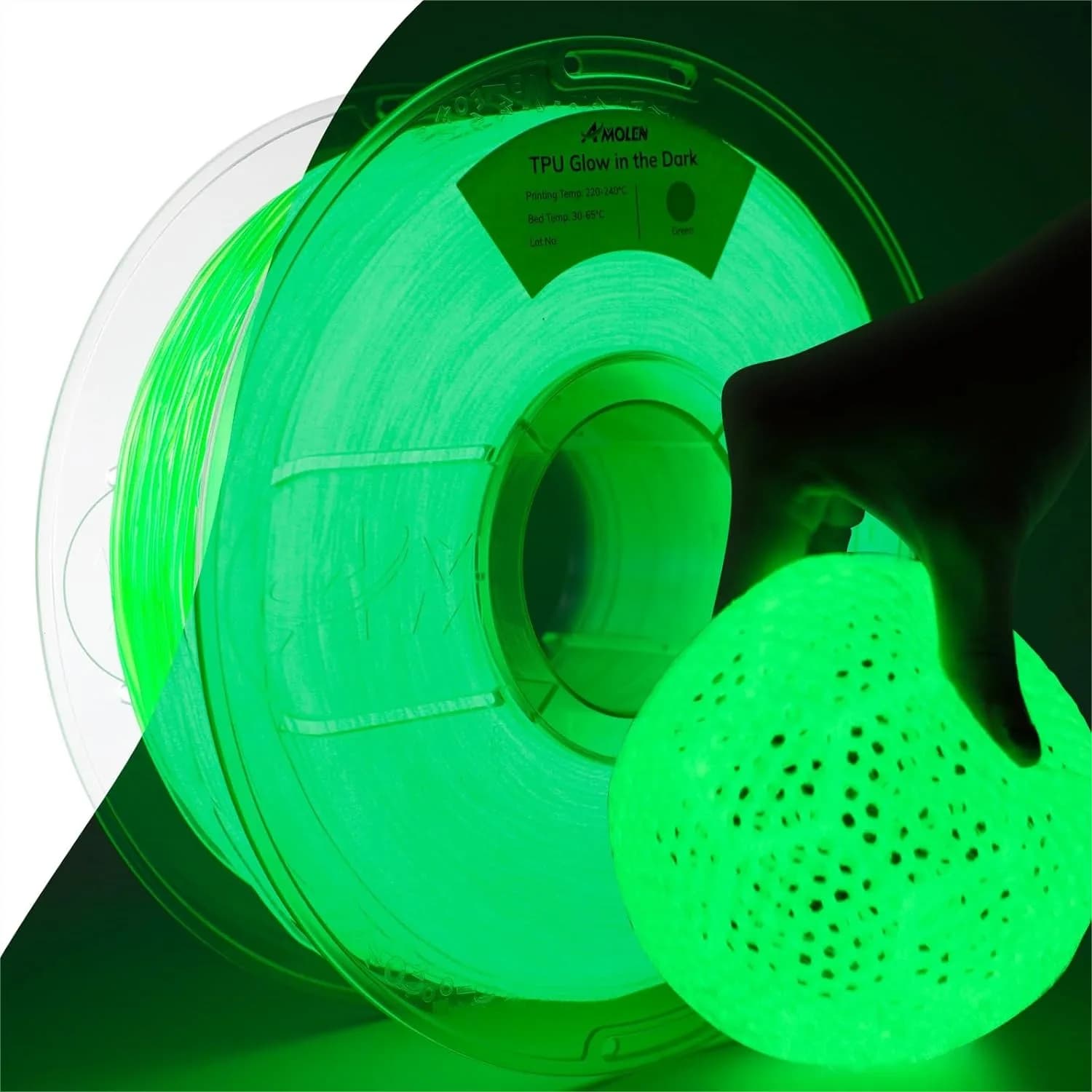 Filamento per Stampante 3D in TPU 95A, 1.75mm Verde Fluorescente, Filamento Flessibile per Stampa 3D, Bobina da 1kg (2.2 libbre), Compatibile con la Maggior Parte delle Stampanti 3D