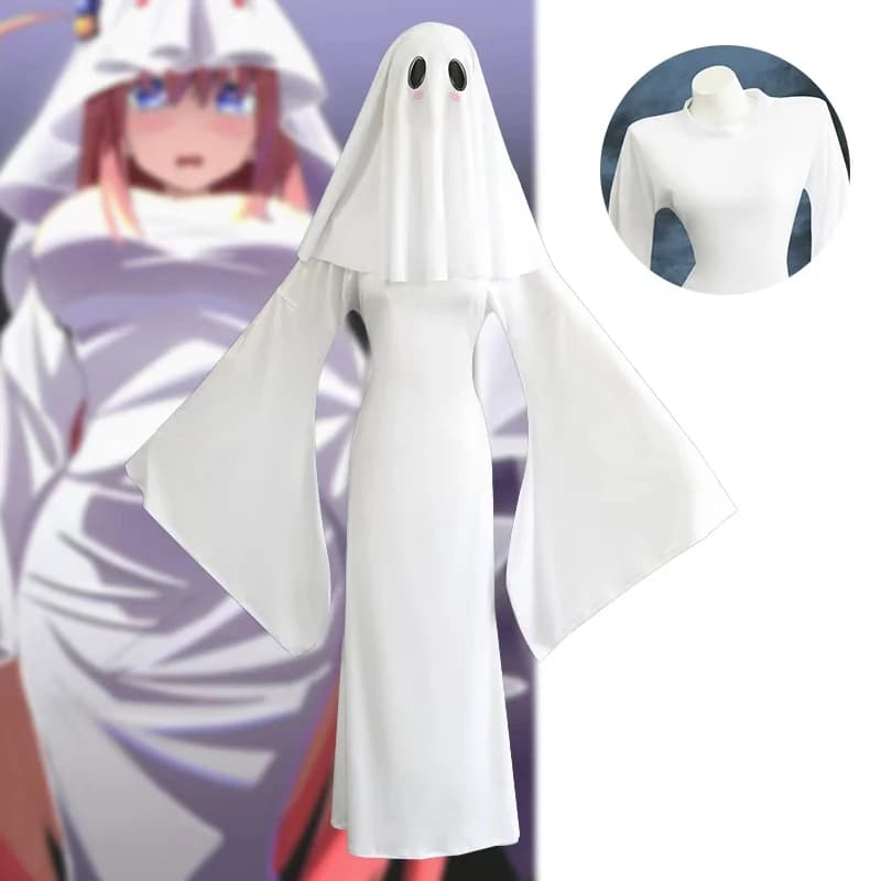Cute White Ghost Halloween Cosplay Costume Women’s Dress Outfit Full Set for Costume Party Comic Con Fancy Dress Role Play
