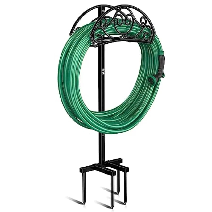 Portaoggetti da giardino autoportante in metallo spesso, staccabile, per tubi dell'acqua, per esterni, cortile, prato, stile vigna