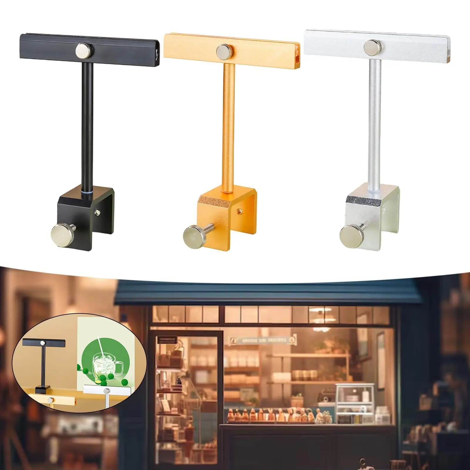 Clip per etichetta con morsetto per porta cartello per appendiabiti, centro commerciale, corrimano e tubi