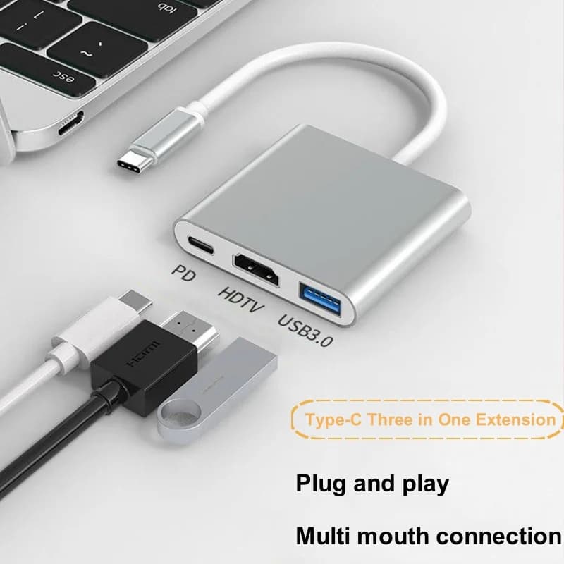 Cavo convertitore USB-C a HDTV 3 in 1 per Samsung Huawei Xiaomi, da USB 3.1 Type C a HDTV 4K, adattatore da Type C a USB.