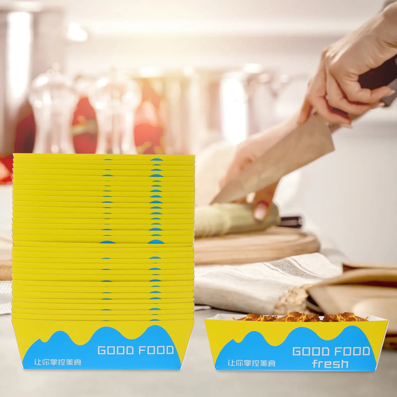100 Pezzi Scatole Monouso per Alimenti Fritti, Contenitori Anti-olio per Snack, Ideali per Feste, Cucina, Picnic, Patatine Fritte, Pollo, Popcorn