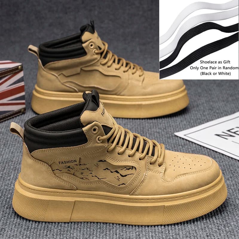 Scarpe da uomo Scarpe sportive alte da uomo marroni Scarpe da skateboard da uomo alla moda versatili e alla moda Stivaletti con suola spessa