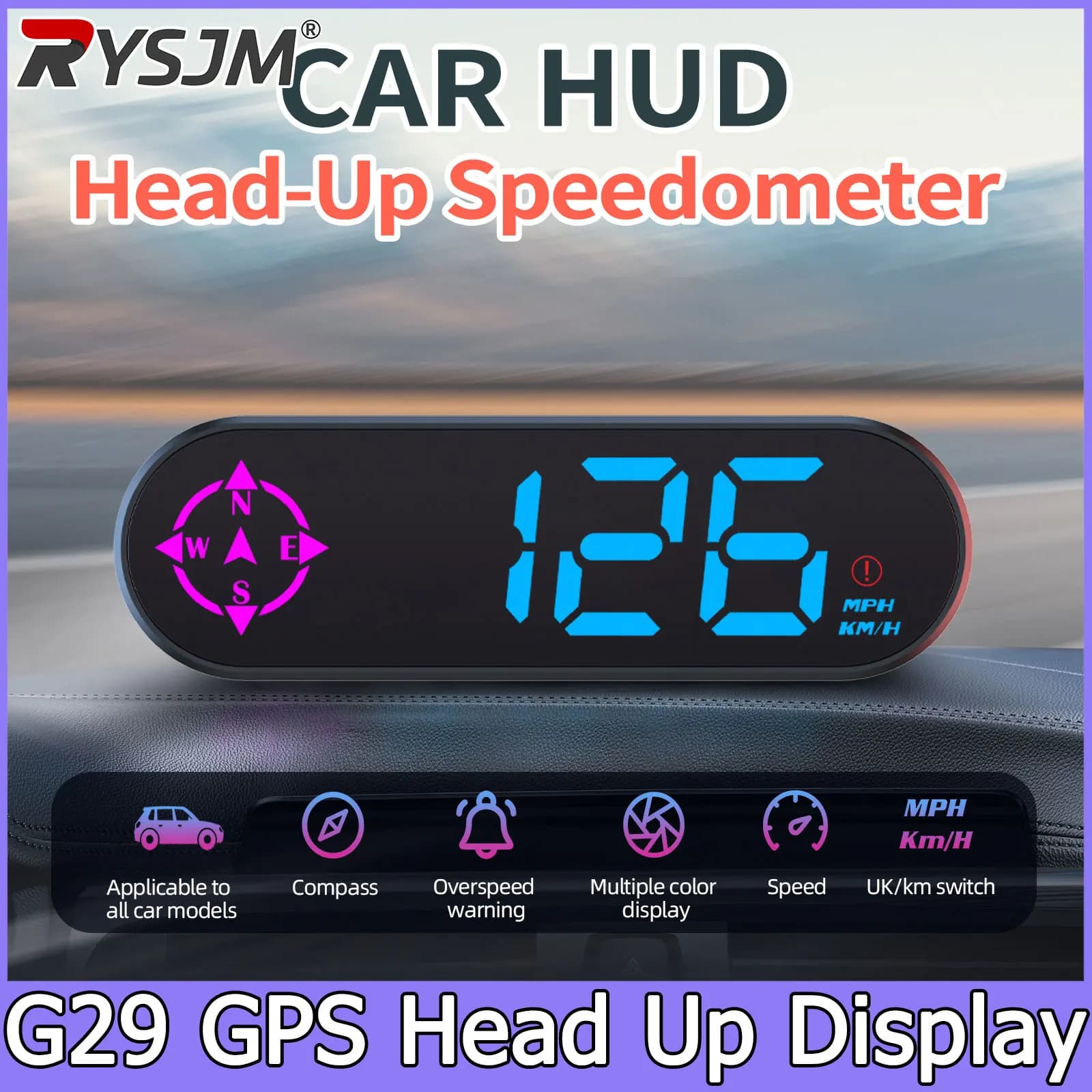 G29 Car Head up Display GPS HUD Digital Speedometer LED Compass Function Overspeed Alarm for Car Truck SUV RV Accessories