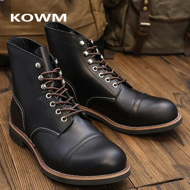 KOWM Pelle bovina Goodyear Scarpe da trekking stivali da passeggio da uomo Stivali da moto britannici alti alla caviglia scarpe da ginnastica casual scarpe da trekking