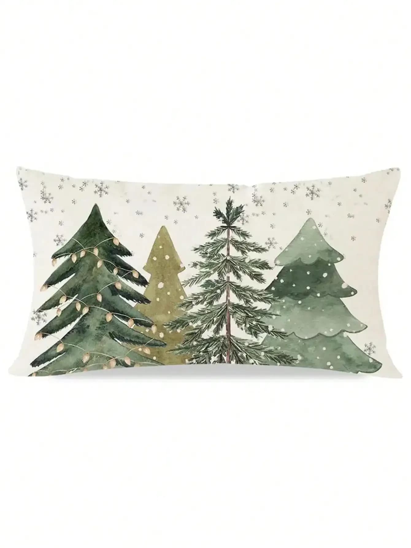Fodera per cuscino lombare moderna Farmhouse Green Xmas Tree 12x20, lavabile, chiusura con cerniera