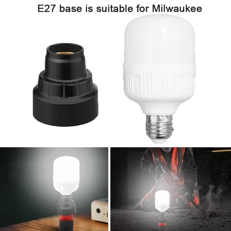 E27 LED Bulb For Milwaukee 12V Li-ion Battery 12W Work Light 1300LM Adapter Emergency Camping Portable Flashlight