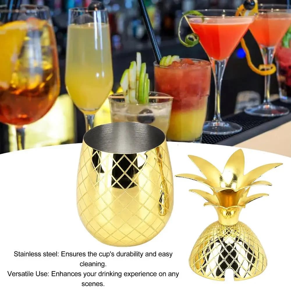 Reusable Stainless Steel Pineapple Cup 500ml Pineapple Shape Cocktail Shaker With Lid Drinking Tumbler Bar Party