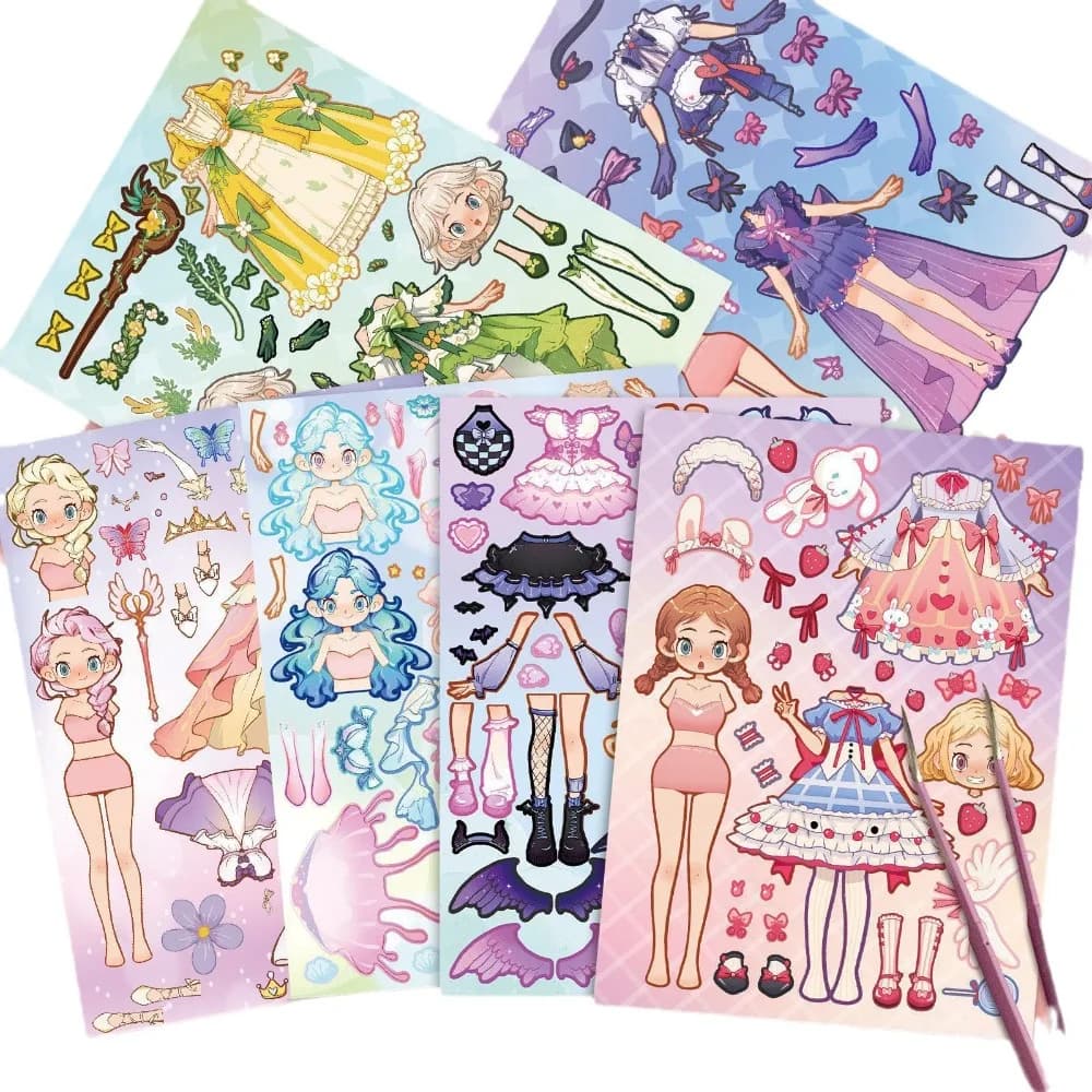 Confezione da 6 adesivi principessa carini Puzzle Face Swap e Dress-Up Adesivi impermeabili personalizzati fai-da-te Giocattoli da gioco per bambini