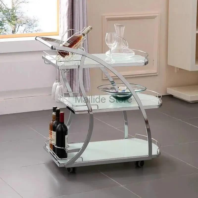 Carrello di Lusso in Ferro e Vetro per Salone di Bellezza, Carrello Porta Utensili Moderno per Salone, Mobile per Casa con Ruote, Carrello Portabevande