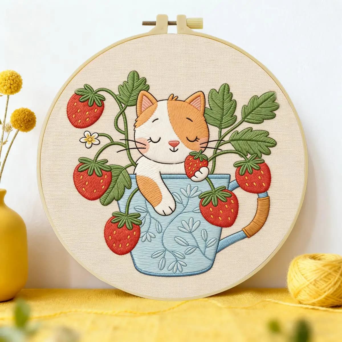 1pc 20X20CM/15X15CM 7.87/6.3inch Naughty little cat Embroidery Starter Kit DIY kit DIY embroidery kit manualidades Sewing Art