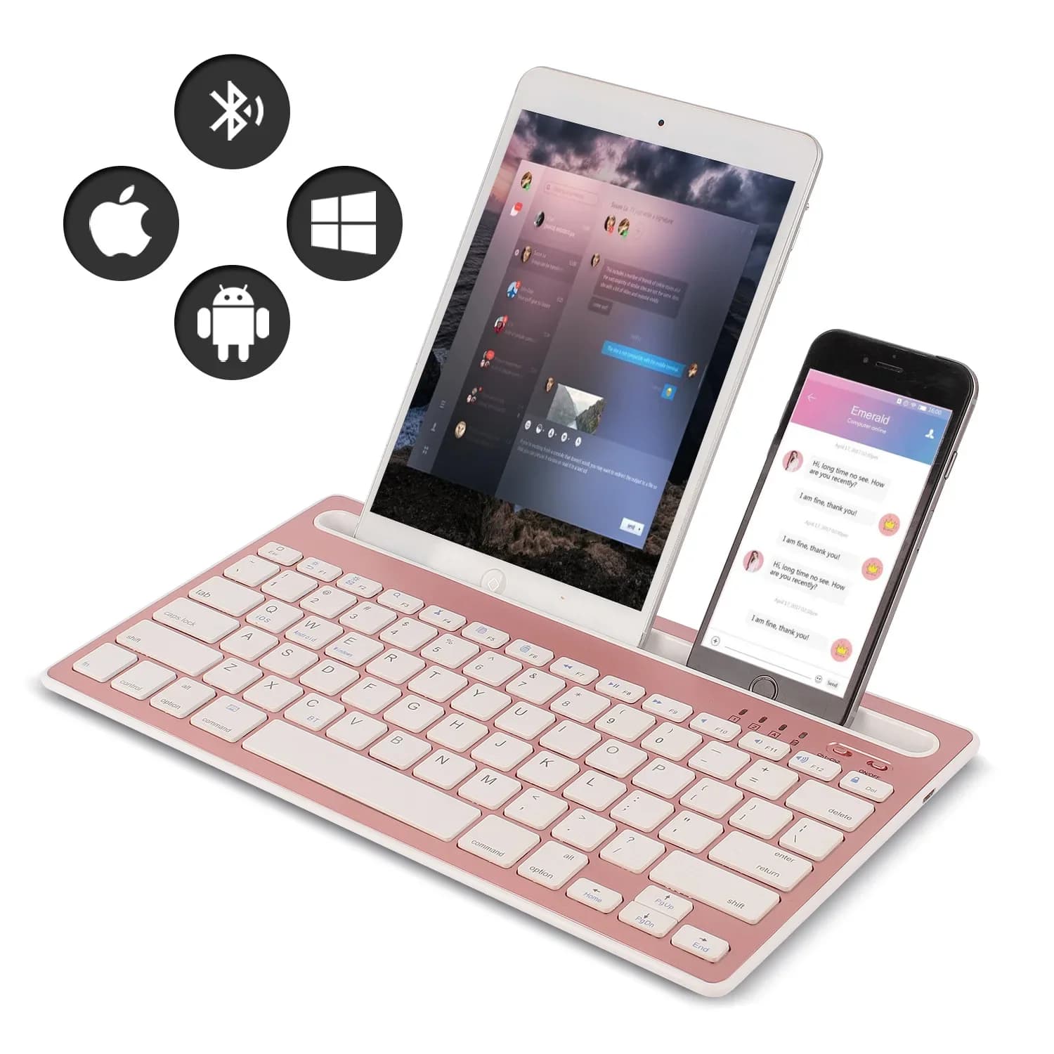 Tastiera Bluetooth Compatibile con sistemi Android/iOS/Windows Adatto per iPad/smartphones/tablet/laptop Slot per supporto integrato