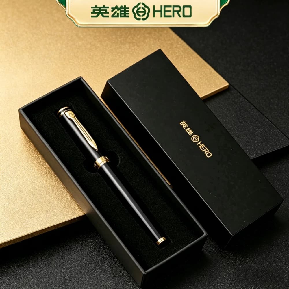 Hero 6177 Luxury Fountain Pen Set, 0.5mm Iridium Nib, Business Office & Calligraphy Writing, Premium Gift Box with Ink