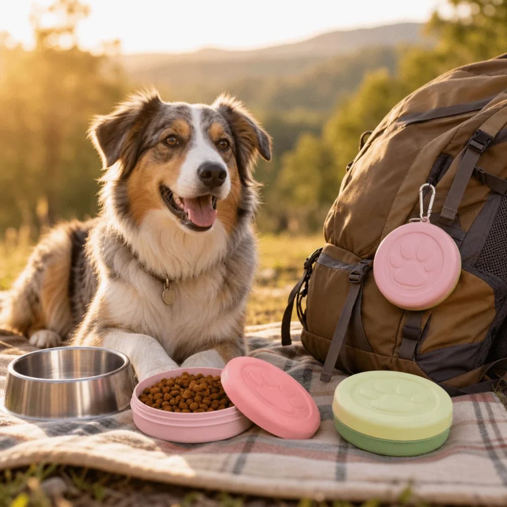 Dual-Purpose Dog Food Feeding Portable Collapsible Dog Water Dish With Lid Cover Leak-Proof Pet Travel Bowl Pet Feeding