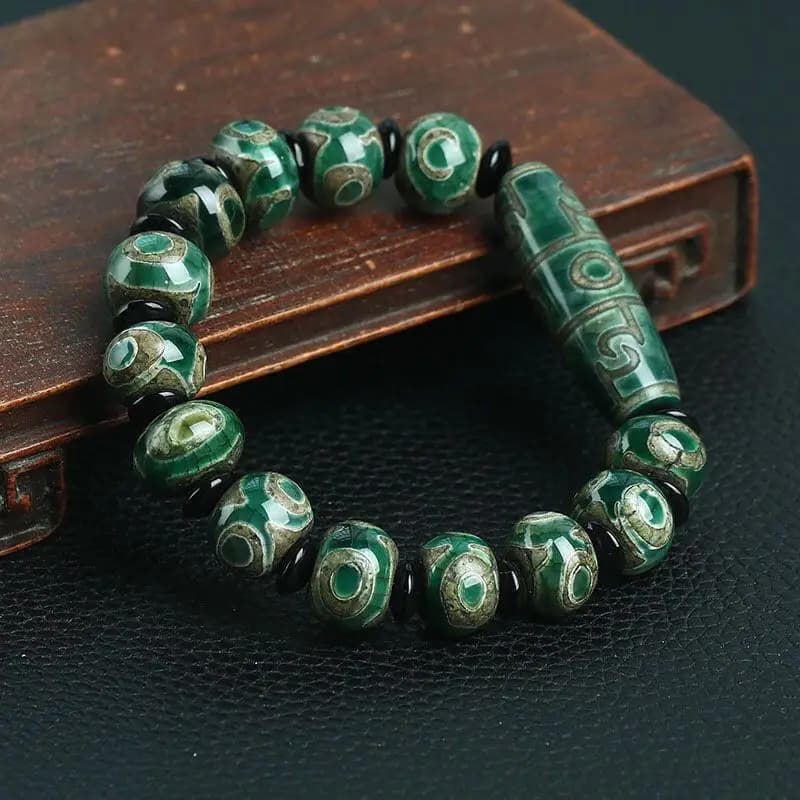 New Agate Bracelet with Three Eyes Dzi Pearls, Ethnic Style, Buddha Pearls, Dzi Pearls, Cultural Jewel