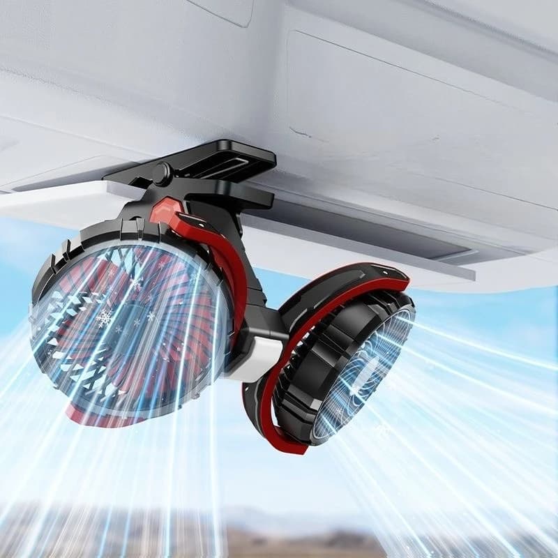 Hipacool Car Clip Dual Head Fan 360° Rotatable 4000mAh with Rotary Switch 3-Speed Adjustable Auto Fan Car Electrical Appliances