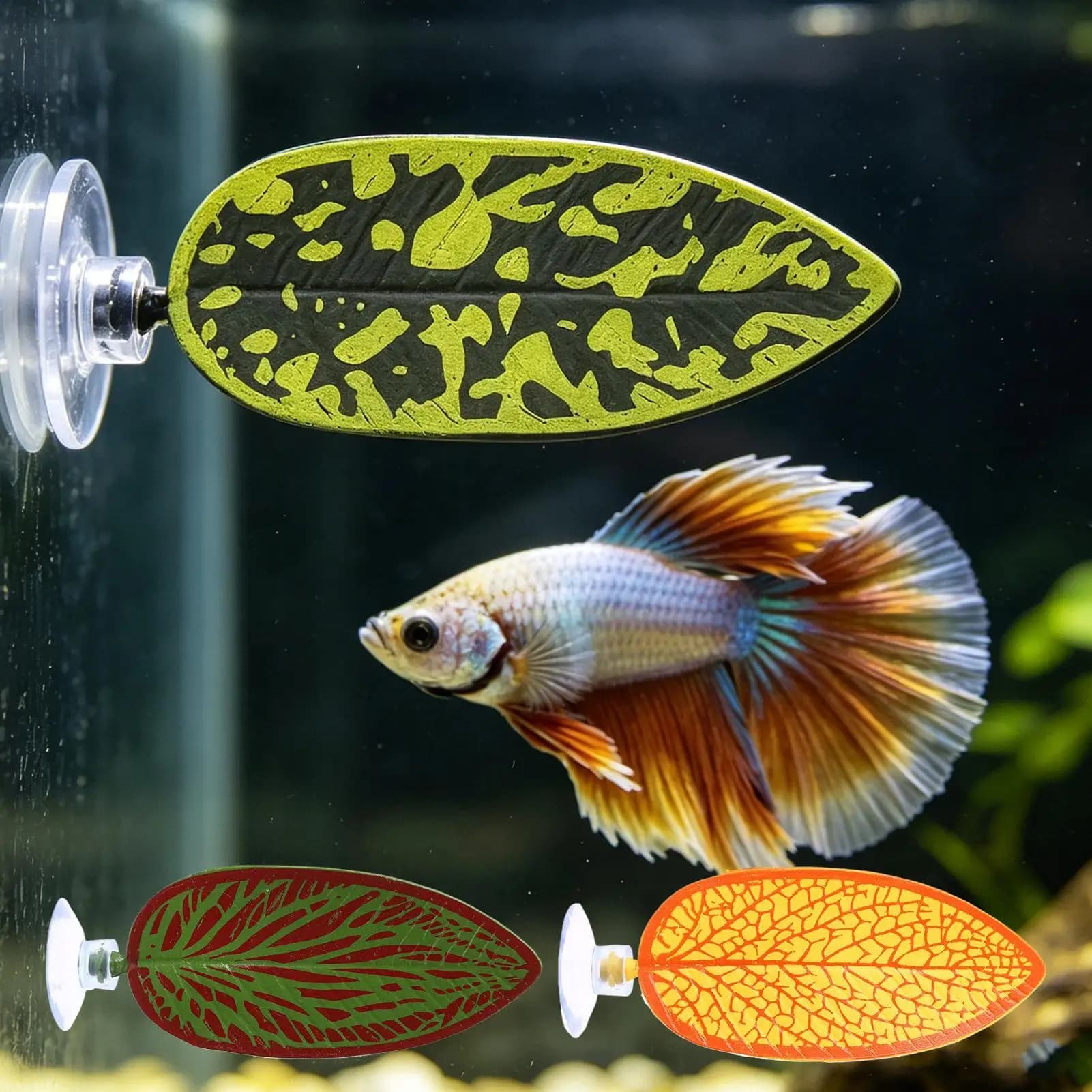 3 Pezzi Piante Artificiali per Acquario, Decorazione per Pesci Betta, Foglie Ornamentali per Riposo e Riproduzione, Amaca a Foglia per Gioco e Nascondiglio dei Pesci Betta