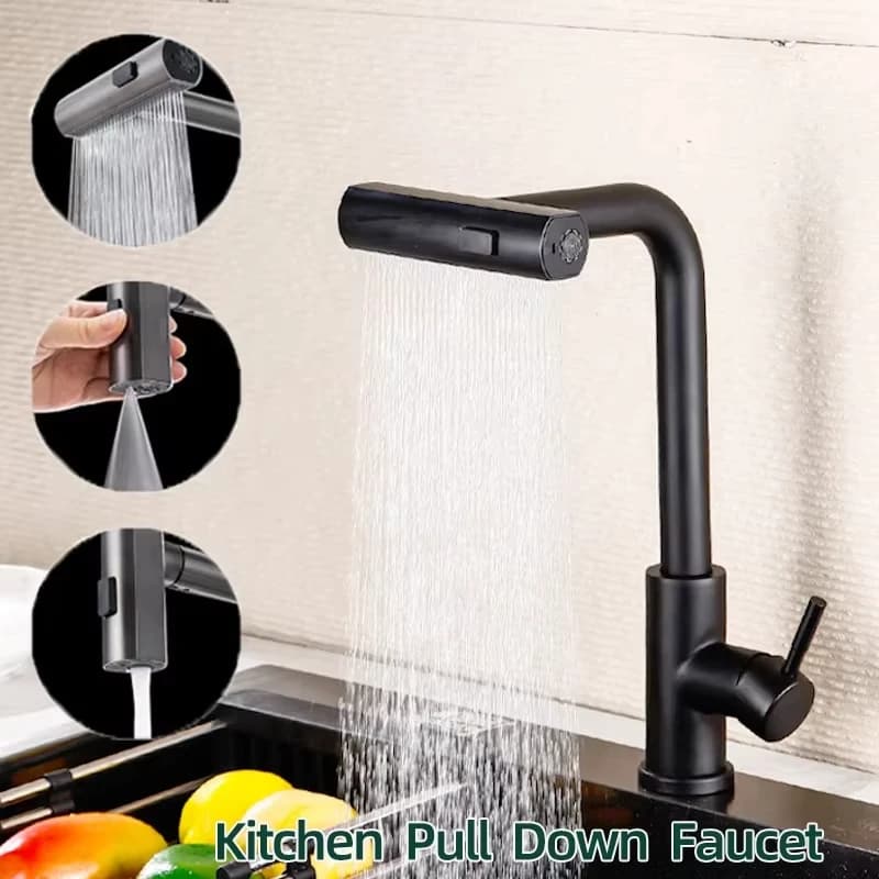 Nero 360 ° Rubinetto Miscelatore da Cucina Girevole con Getto a Spruzzo, in Acciaio Inossidabile, per Acqua Calda e Fredda, Montaggio su Piano