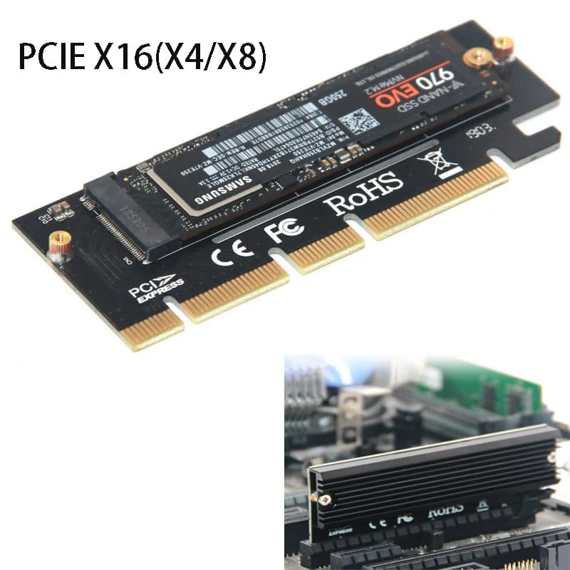 Scheda di conversione SSD M.2 NVMe PCIe 4x 8x 16x, scheda di espansione SSD in alluminio con raffreddamento rapido, adattatore di estensione M-KEY per espansione disco rigido del computer