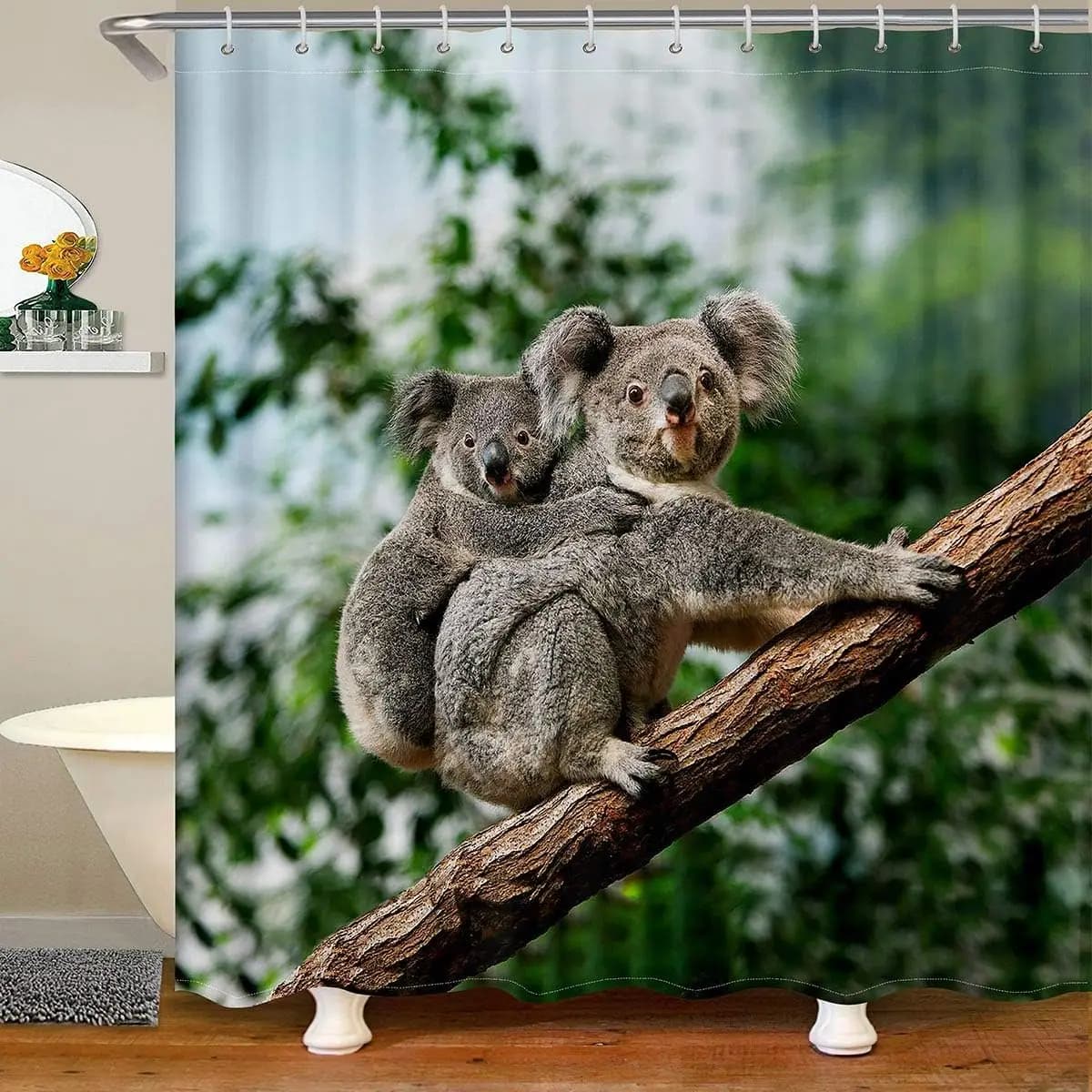 Tenda da doccia Koala con ganci Tende da doccia impermeabili stampate Koala cartone animato Ragazzi Ragazze Bagno in tessuto con motivo animale carino