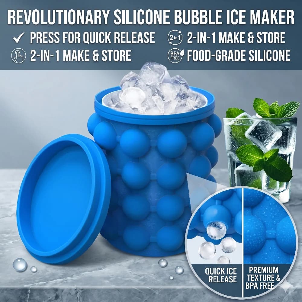 Stampo per Cubetti di Ghiaccio in Silicone 2-in-1 Portatile con Coperchio, Salvaspazio, Refrigeratore per Vino e Whisky, Accessorio da Bar e Cucina