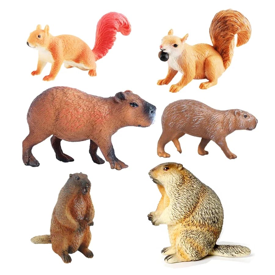 Capibara Capybaras Scoiattolo Marmotta Figurine di animali in plastica Action Figure, Modelli preferiti dai bambini della fauna selvatica, Giocattolo da collezione per bambini