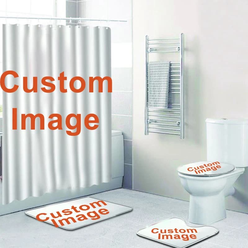 Set da bagno personalizzato Tenda da doccia impermeabile con ganci Copriwater Tappetino Decorazioni da bagno Foto personalizzata 4 pezzi / set POD Dropshipping