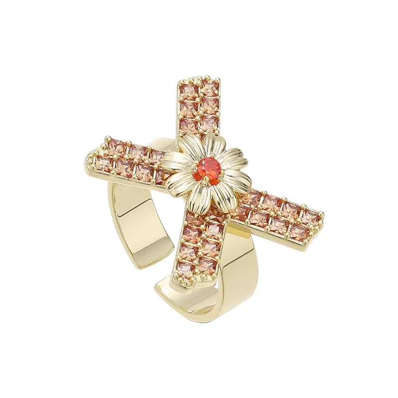 Women's niche open ring with zircone bow with romantic letter