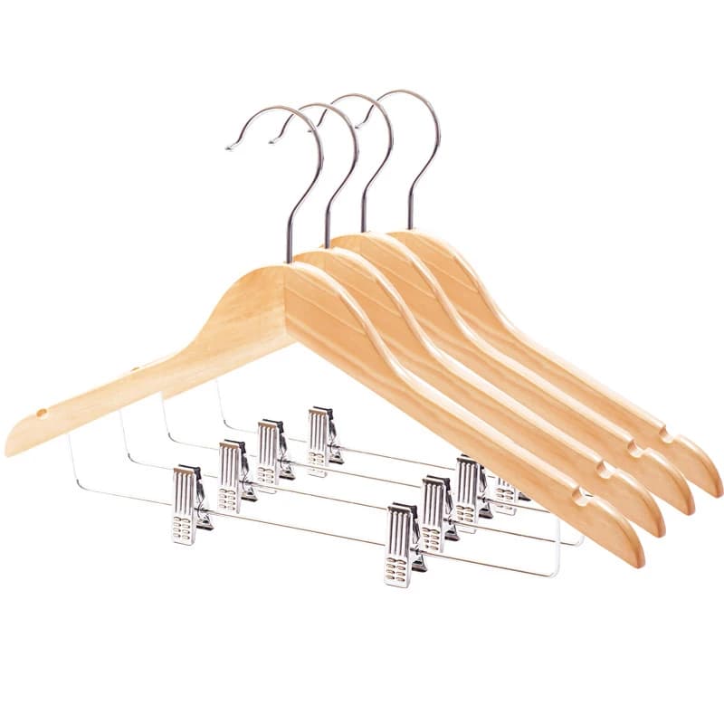 Solid wood hanger 3 pcs/lot, non-slip with clip, for clothes, shirts and dresses, P66 whitewashing machine with clip