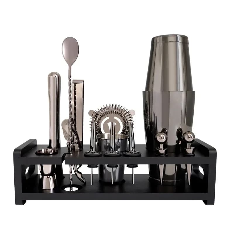 Cocktail mixer made of 304 stainless steel, black electroplated 10-piece set, shaker shaker and shaker cups
