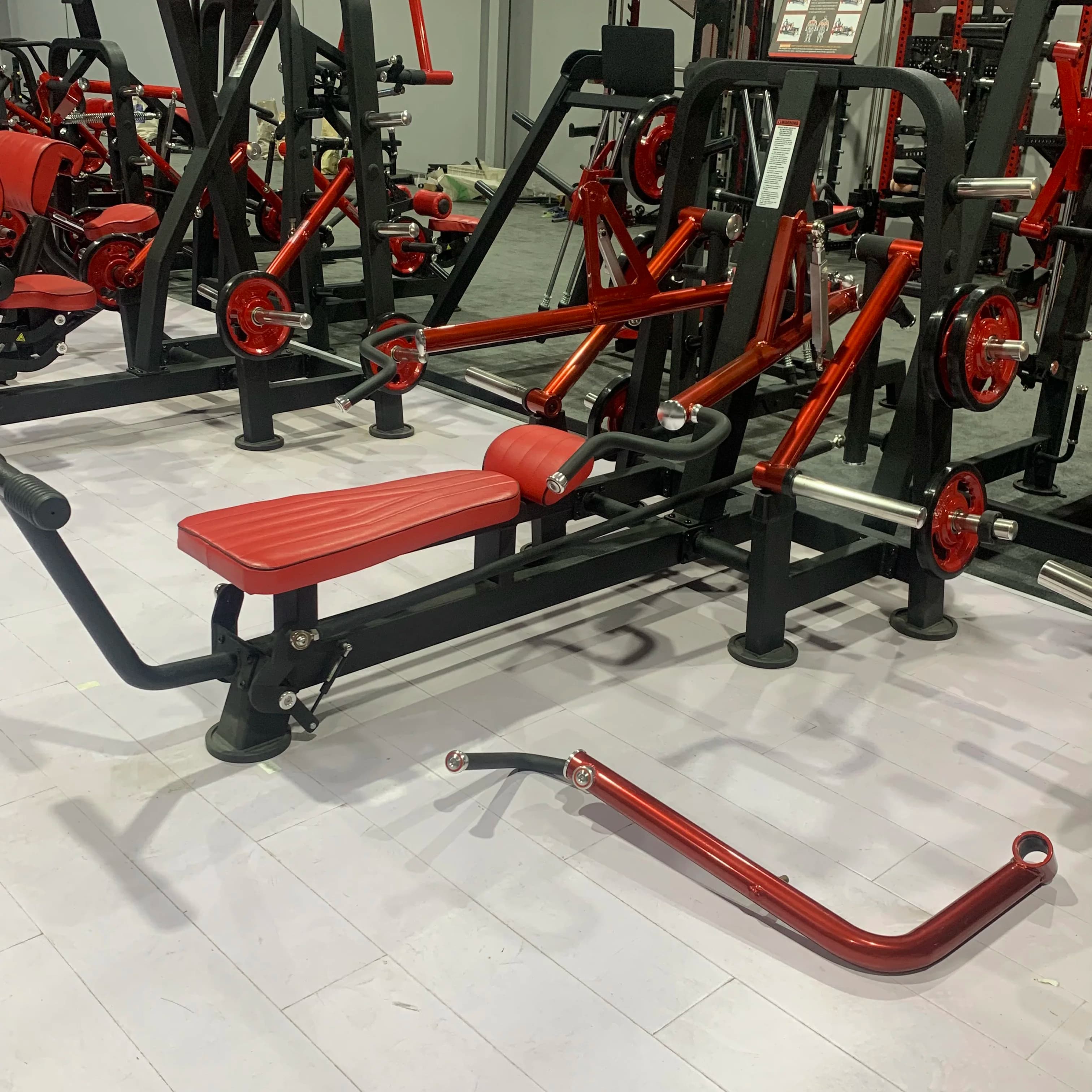 Thoracic press machine with horizontal bench loaded with free weight plate for commercial gym, complete set for wholesale strength training