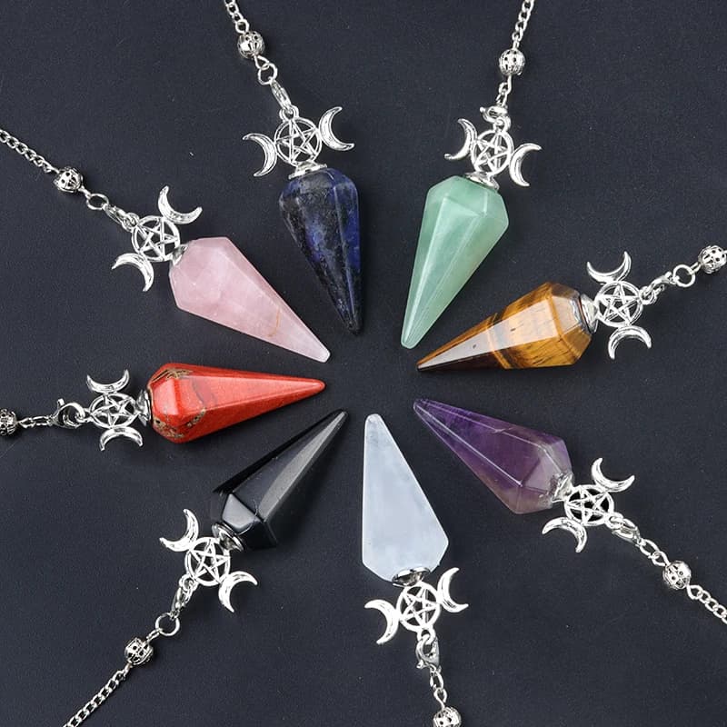 Ciondolo a pendolo con spirito a cono esagonale in pietra naturale lunare trifase, resina energetica per ipnosi, per collana di accessori di gioielli