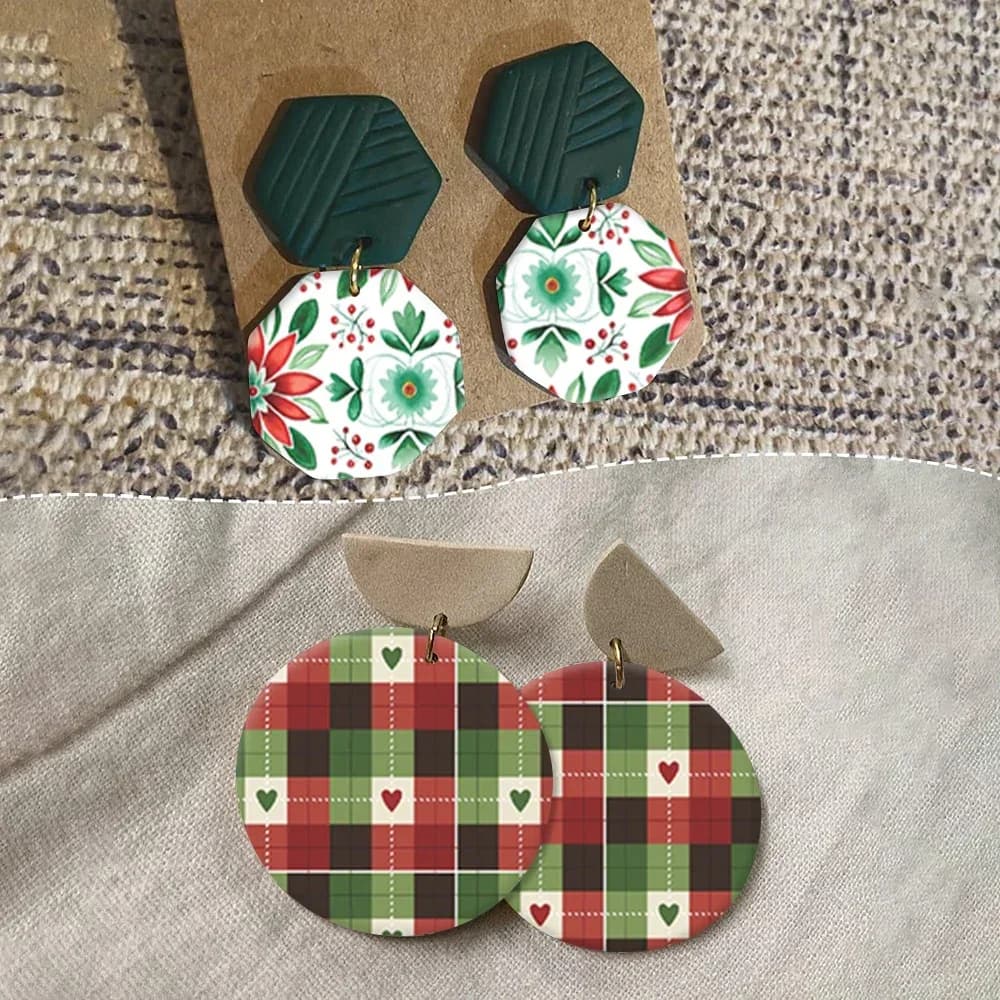 Christmas Themed Polymer Clay Watercolor Transfer Paper DIY Printing Floral Paper Soft Pottery Jewelry Earrings Ceramic Printing