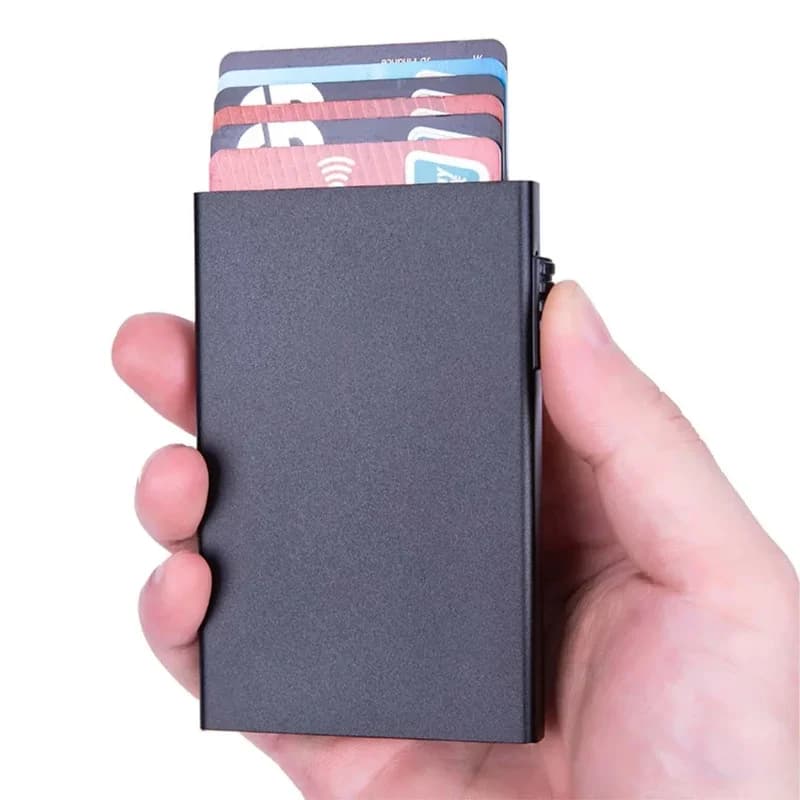 Porta carte di credito da lavoro Rfid Portafogli da uomo Porta carte di credito sottile e sottile in metallo Portafoglio intelligente minimalista per uomo