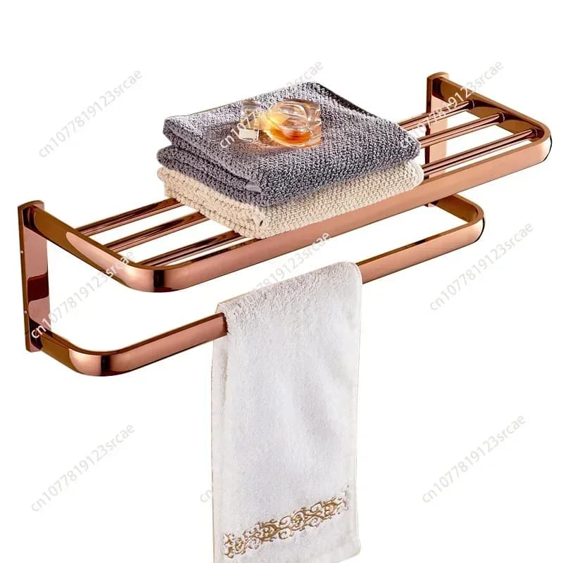 Accessori da bagno di lusso in oro rosa Scopino per WC a parete in ottone Porta asciugamani di carta Scaffale in vetro Set di accessori per il bagno