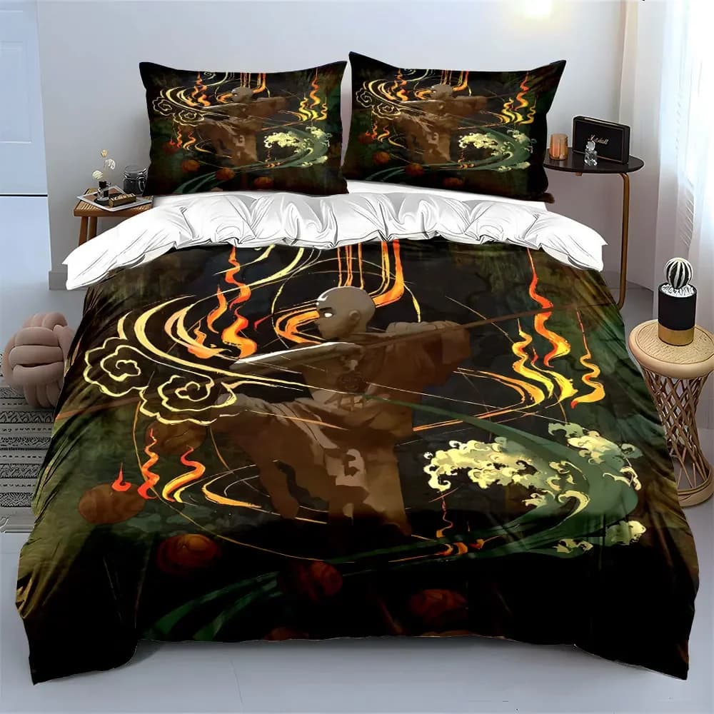 Set di biancheria da letto con copripiumino morbido e confortevole con stampe artistiche Shaolin Monk Art, include 1 copripiumino e 2 federe, regalo