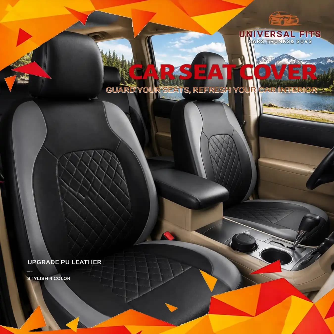 Full-Wrapped Car Seat Cover Breathable PU Leather Car Front Seat Cushion Universal Anti Slip Waterproof Chair Protector Cover