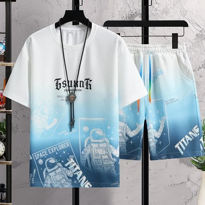Quality Men's round Neck Short Sleeve T-Shirt And Five-Quarter Shorts Casual Sportswear Set Summer Collection BOLDBABE Brand